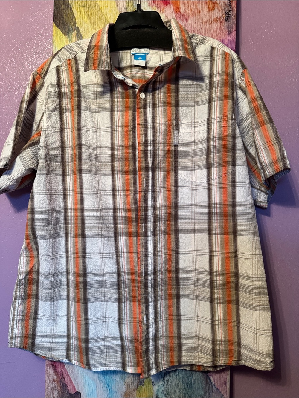 Columbia Men's Short-Sleeve Plaid Button-Down Shirt - Orange & Gray